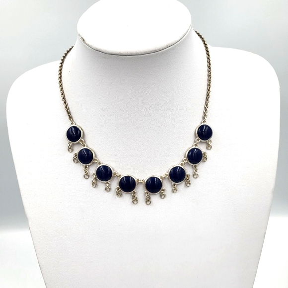 Liz Claiborne Silver Chain with Navy Blue Beads - Picture 1 of 9